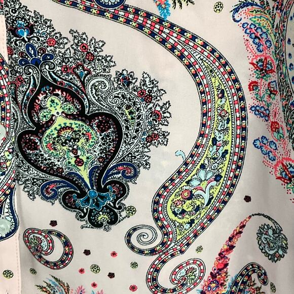 Express Womens Portofino Shirt Top Paisley Print Pink Button Up Down Floral sz S - Picture 7 of 10